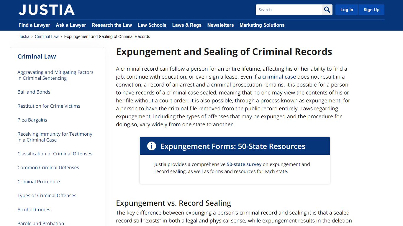 Expungement and Sealing of Criminal Records | Justia